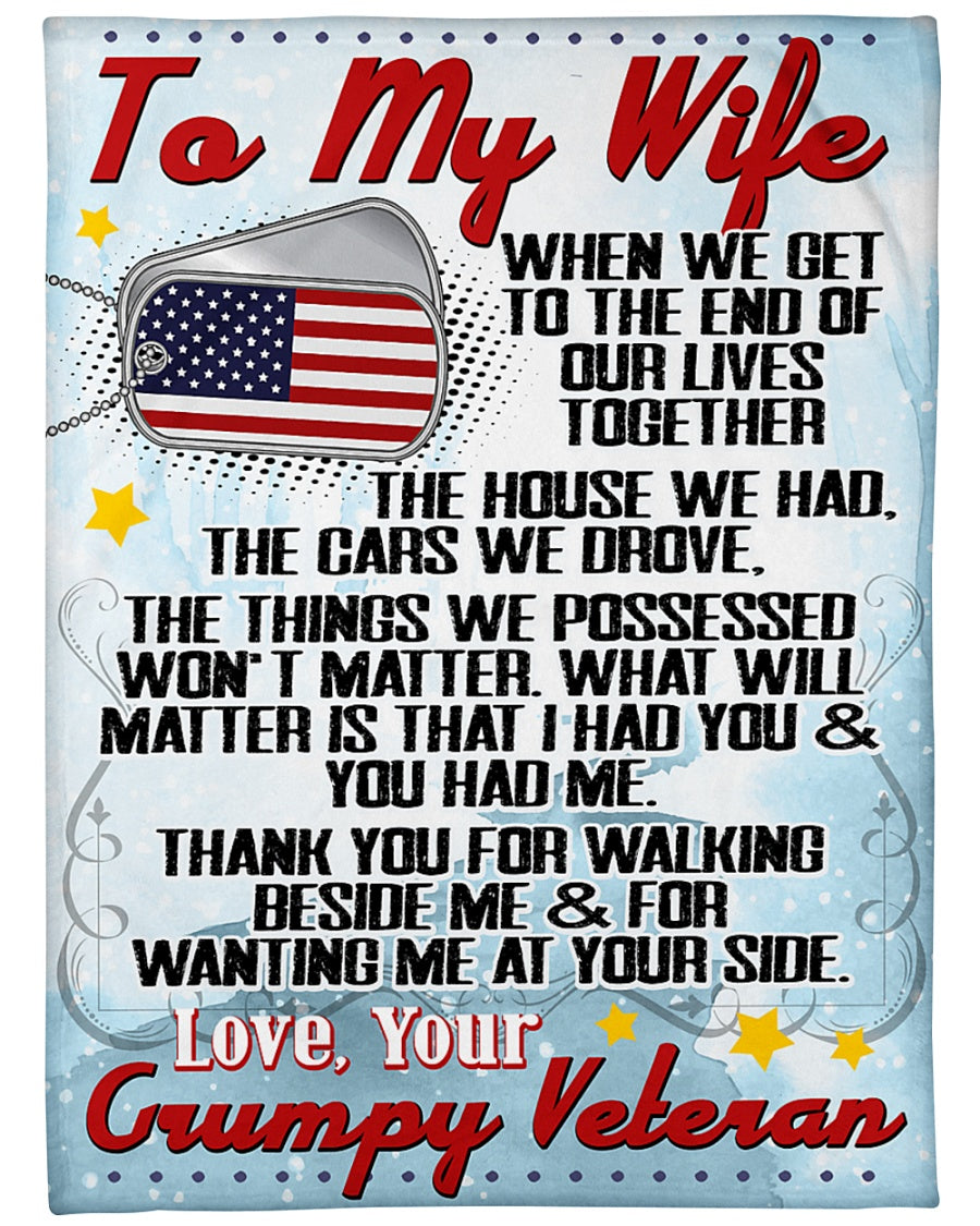 To My Wife Thank You For Walking Beside Me Fleece Blanket Gift For Family, Birthday, Friend, Couple, Army, Veteran Gift Home Decor Bedding Couch Sofa Soft And Comfy