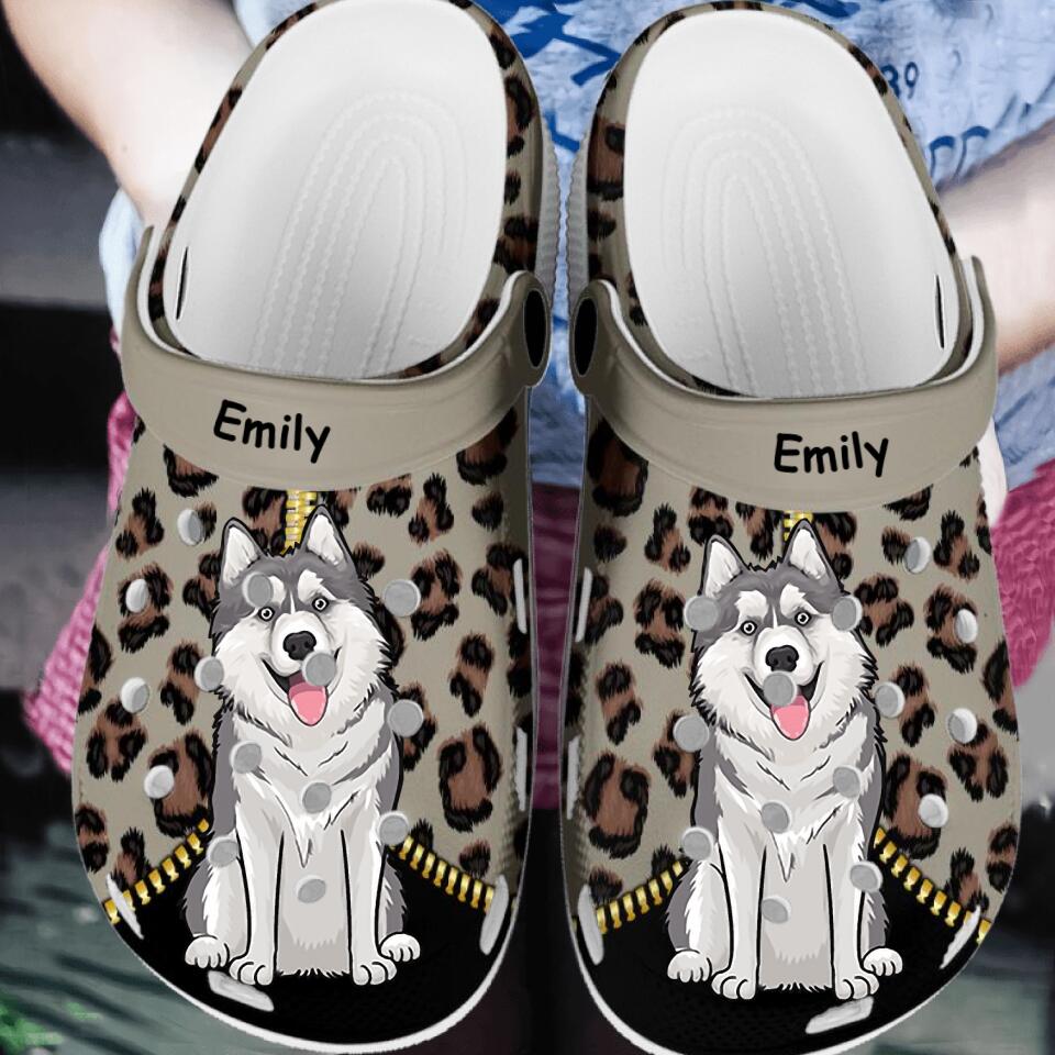 Dog Personalized Clogs Shoes With Zipper Leopard – Custom Crocs Gift For Dog Mom