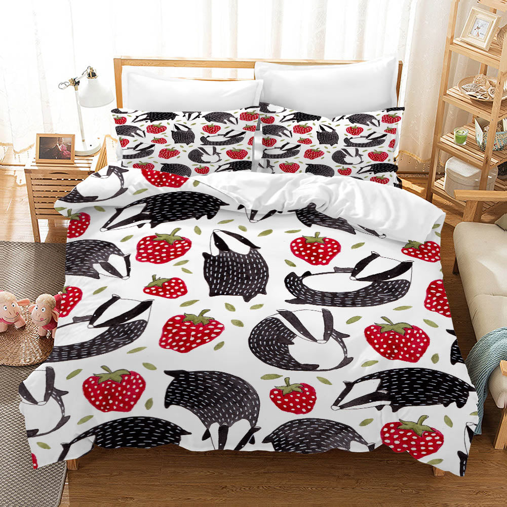 3D Strawberry Animals Quilt Cover Set Bedding Set Pillowcases 221