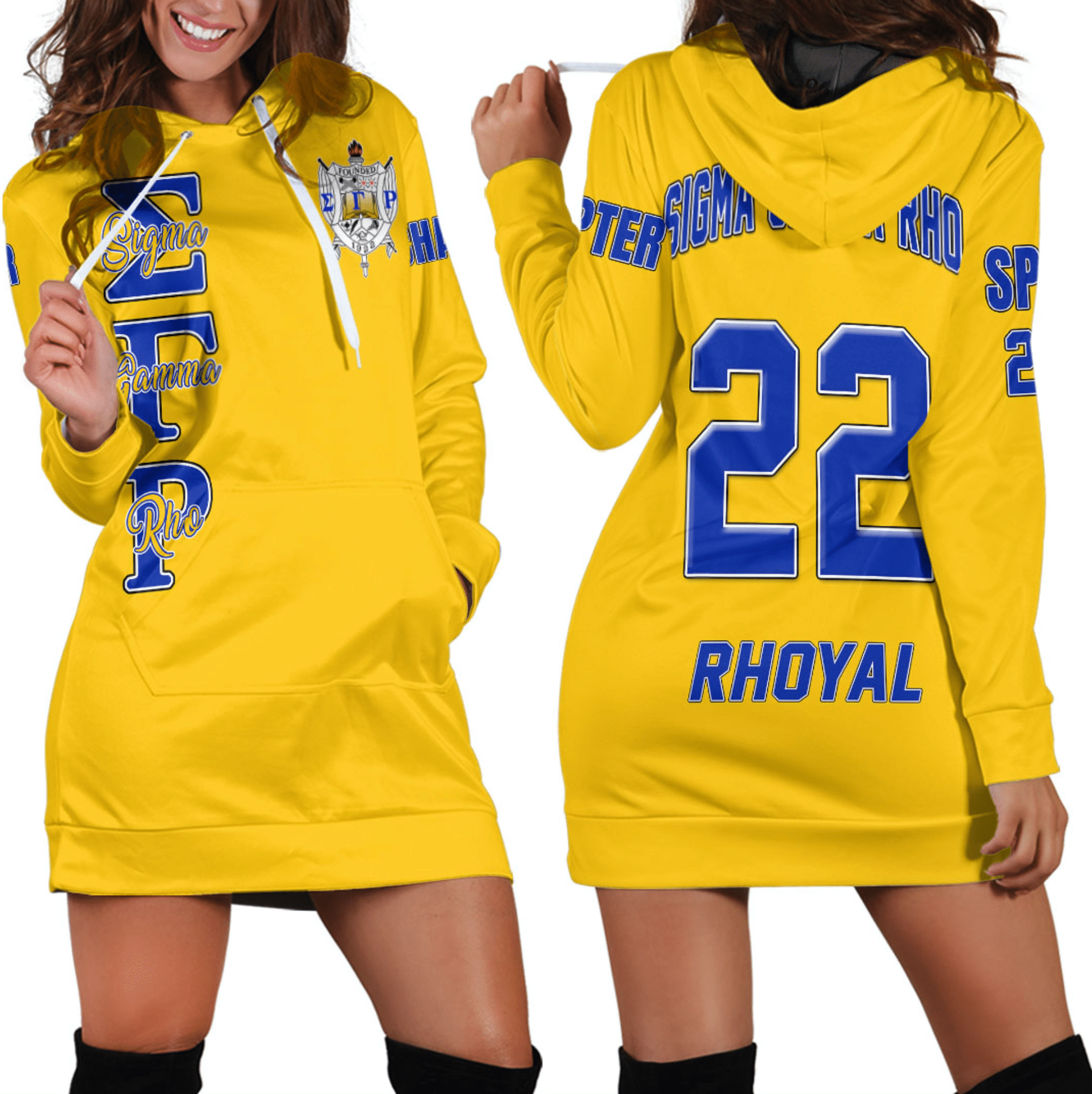 Sorority Dress – Personalized Sigma Gamma Rho Gold Hoodie Dress