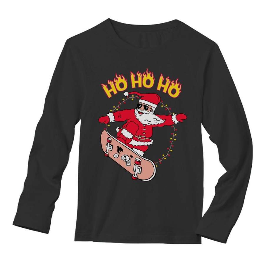 Skateboarding Skater Santa Ho Ho Ho Ugly Christmas Long Sleeve T-Shirt