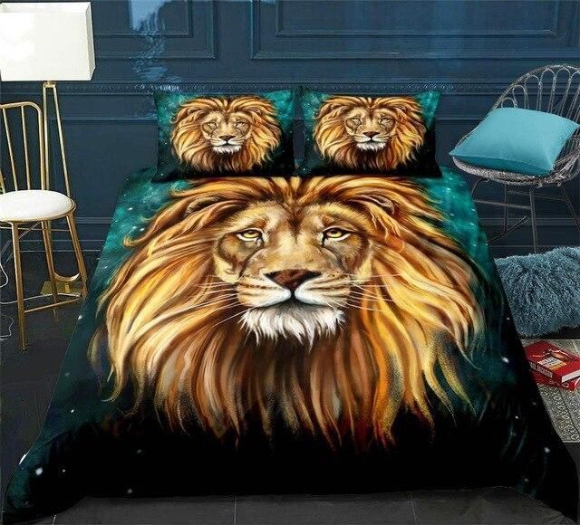 3D Lion Star Head Watercolor Painting Printed Bedding Set Bedroom Decor