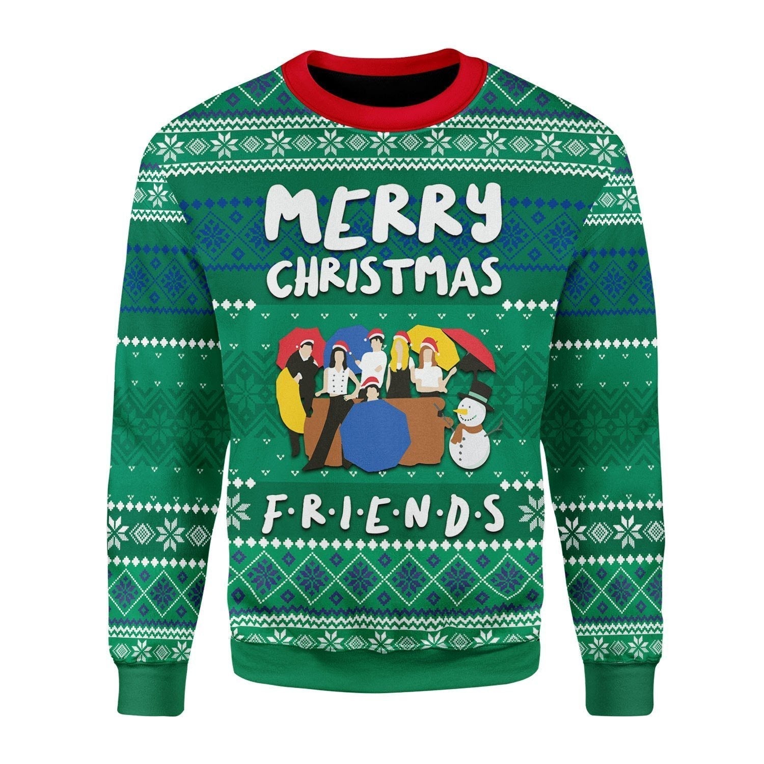 Unifinz Friends Christmas Sweater Merry Christmas Friends Green Ugly Sweater 2022