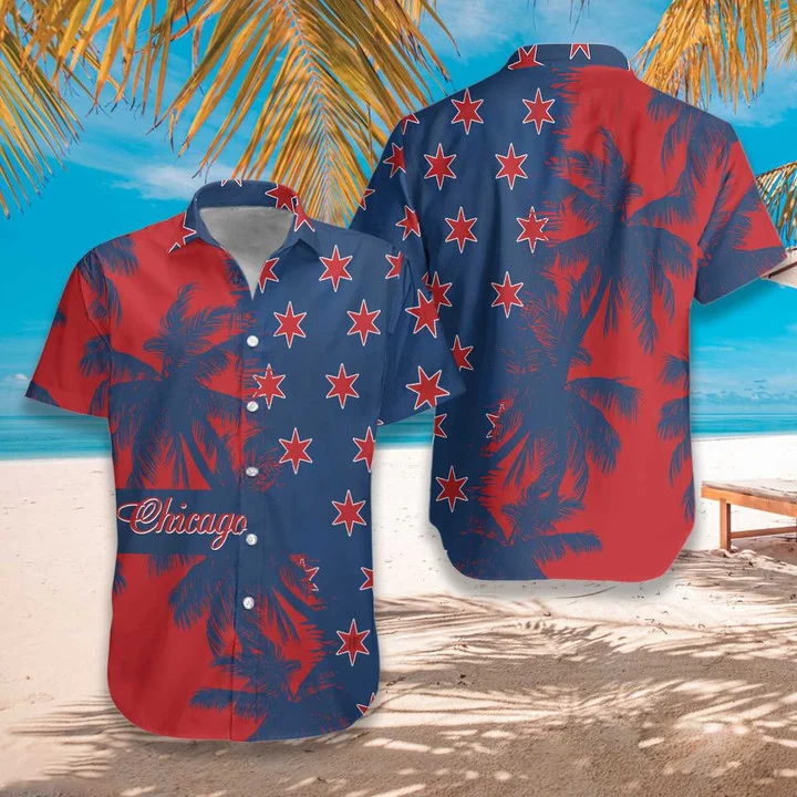 Red And Blue Chicago Watercolor Hawaii Shirt Ha18457