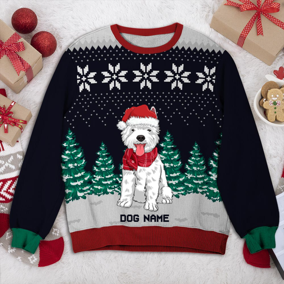 Westie Dog And Christmas Tree Personalized Sweater, Dog Ugly Christmas Sweater