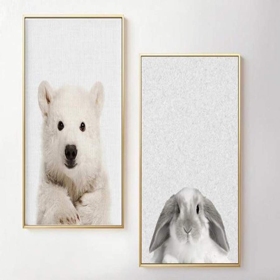 Polar Bear and Rabbit Poster Nordic Minimalist Style Splicing Combination Frameless