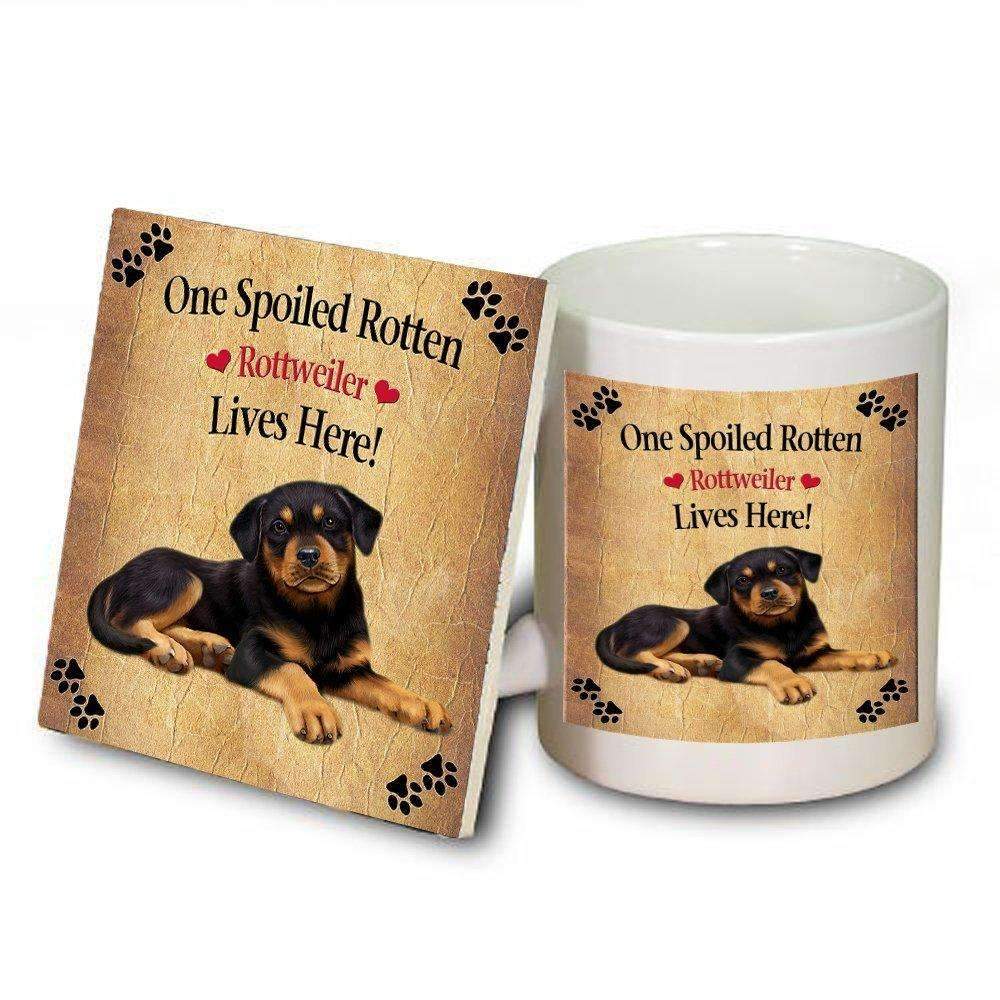 Rottweiler Puppy Spoiled Rotten Dog Mug And Coaster Set