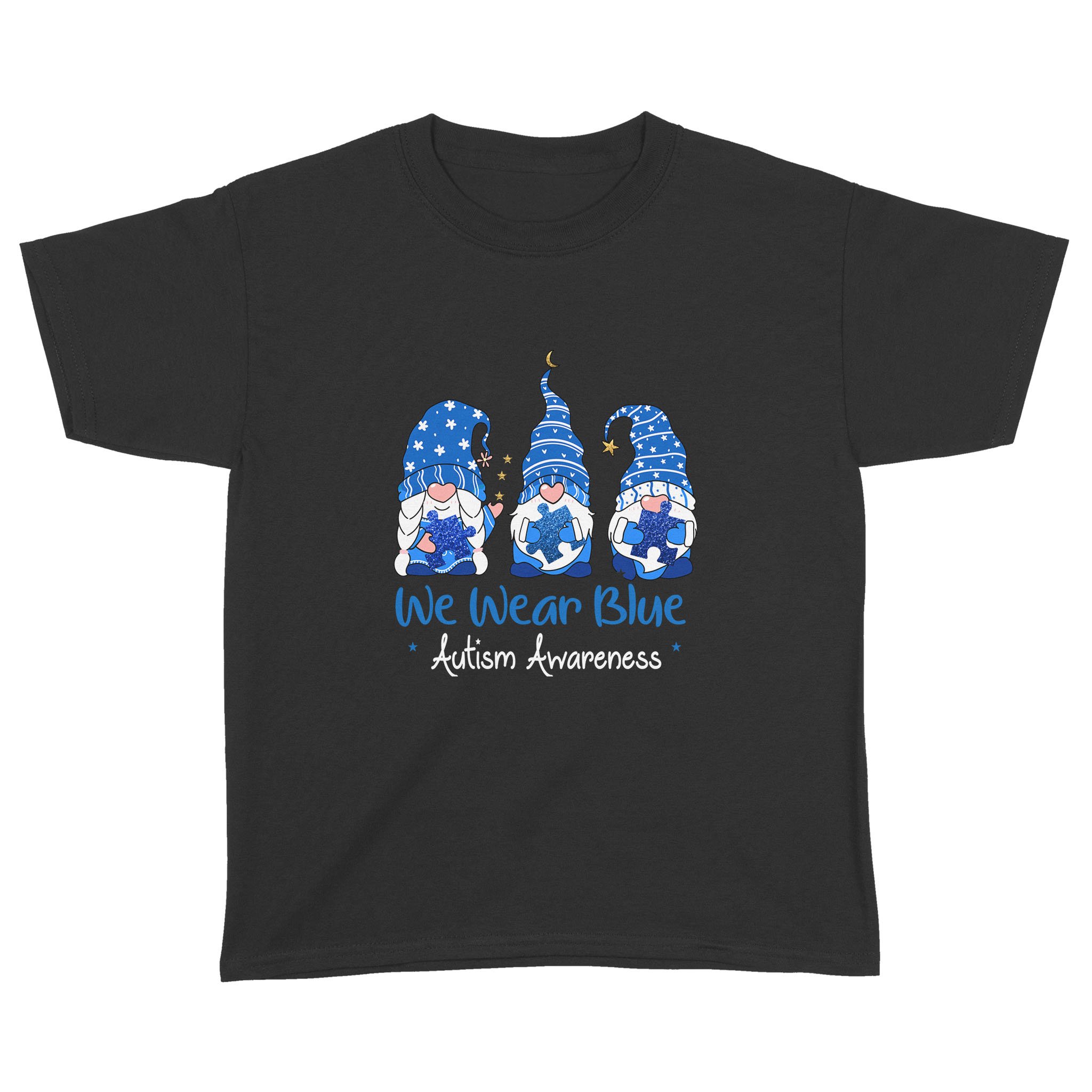 Three Gnomes Holding Blue Puzzle Autism Awareness Shirt – Standard Youth T-shirt