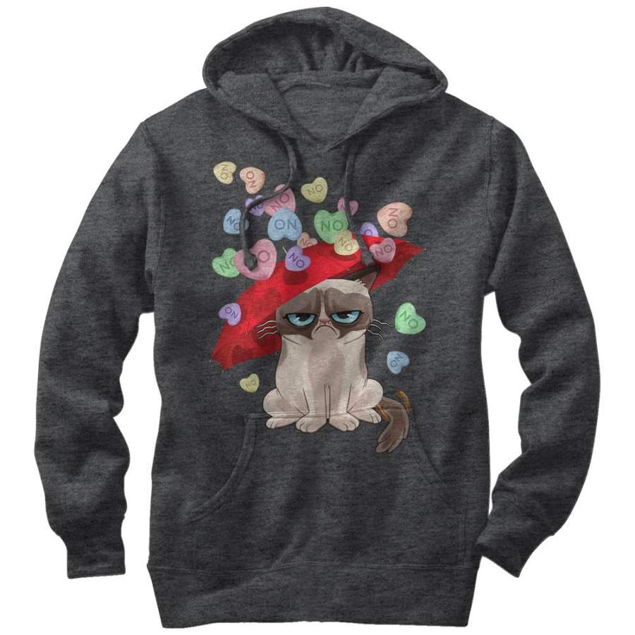 Grumpy Cat Men’s Valentine’s Day Raining Candy Hearts  Lightweight Hoodie Charcoal Heather