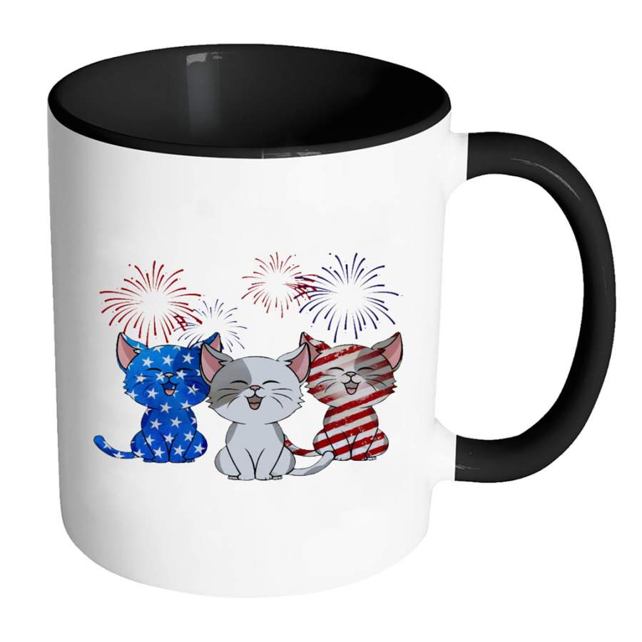 American Flag Kittens Cats, 4th July (w) – Full-Wrap Coffee Colors Accent Mug