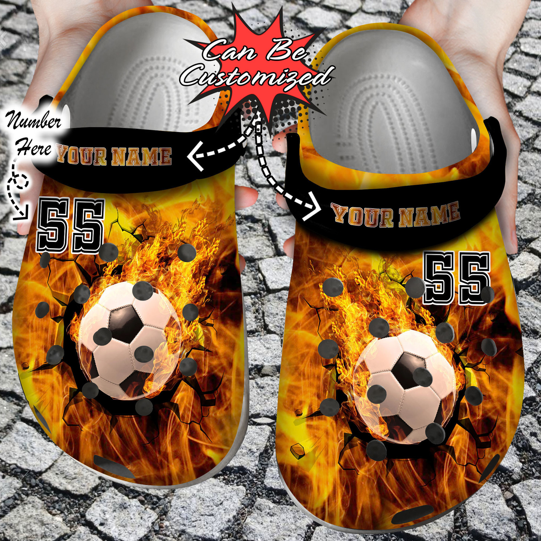 Personalized Fire Soccer Crack Ball Overlays Crocs Clog Shoes Sport Crocs