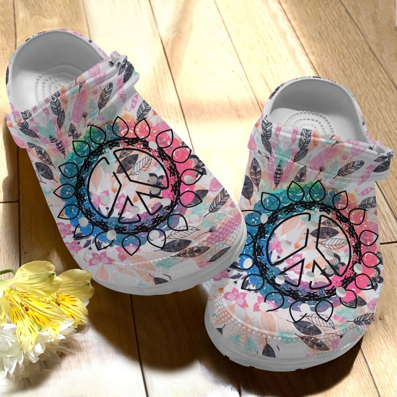 Hippie Personalize Clog, Custom Name, Text, Fashion Style For Women, Men, Kid, Print 3D Whitesole Pattern 2