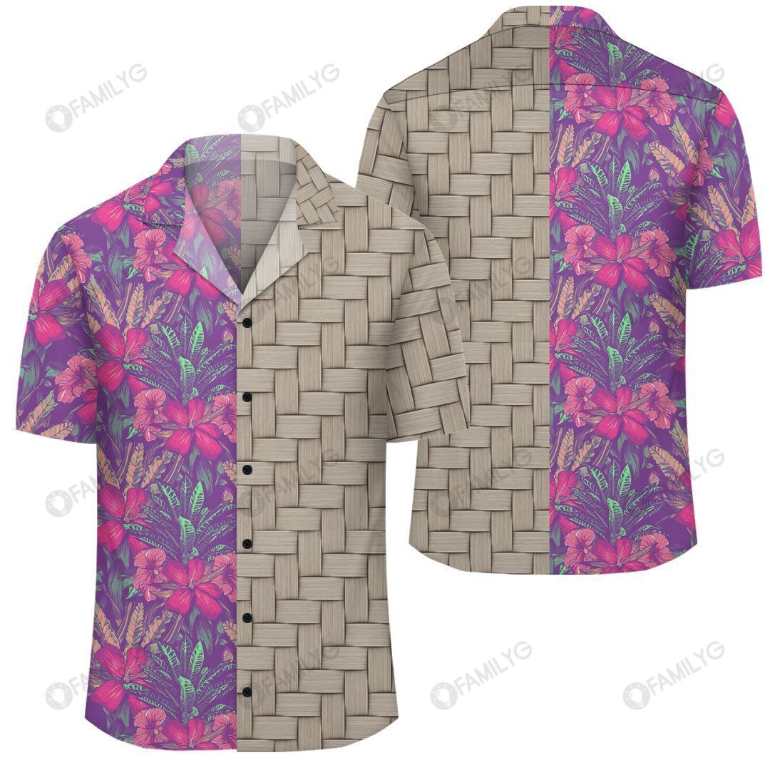 Tropical Hibiscus Purple Lauhala Moiety Hawaiian Shirt Summer Hawaiian For Men, Women, Couple