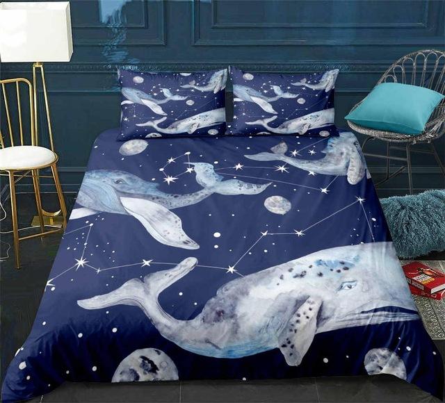 Ocean Blue Whale 3 Pieces Quilted Comforter Set