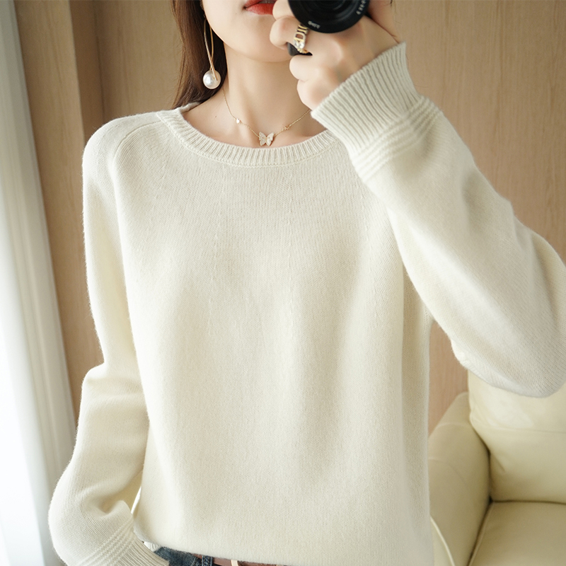 2022 Round Neck Simple Women’s 100% Wool With Fall/Winter Base Foreign Style Interior Matching Sweater Knitting alx