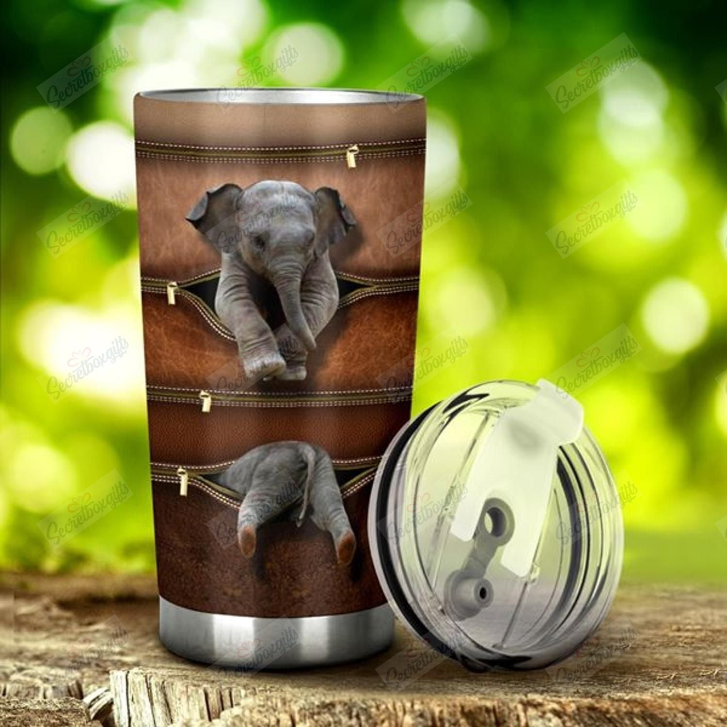 Personalized Elephant Leather Pattern Print Yq1201436Cl Stainless Steel Tumbler Travel Customize Name, Text, Number, Image