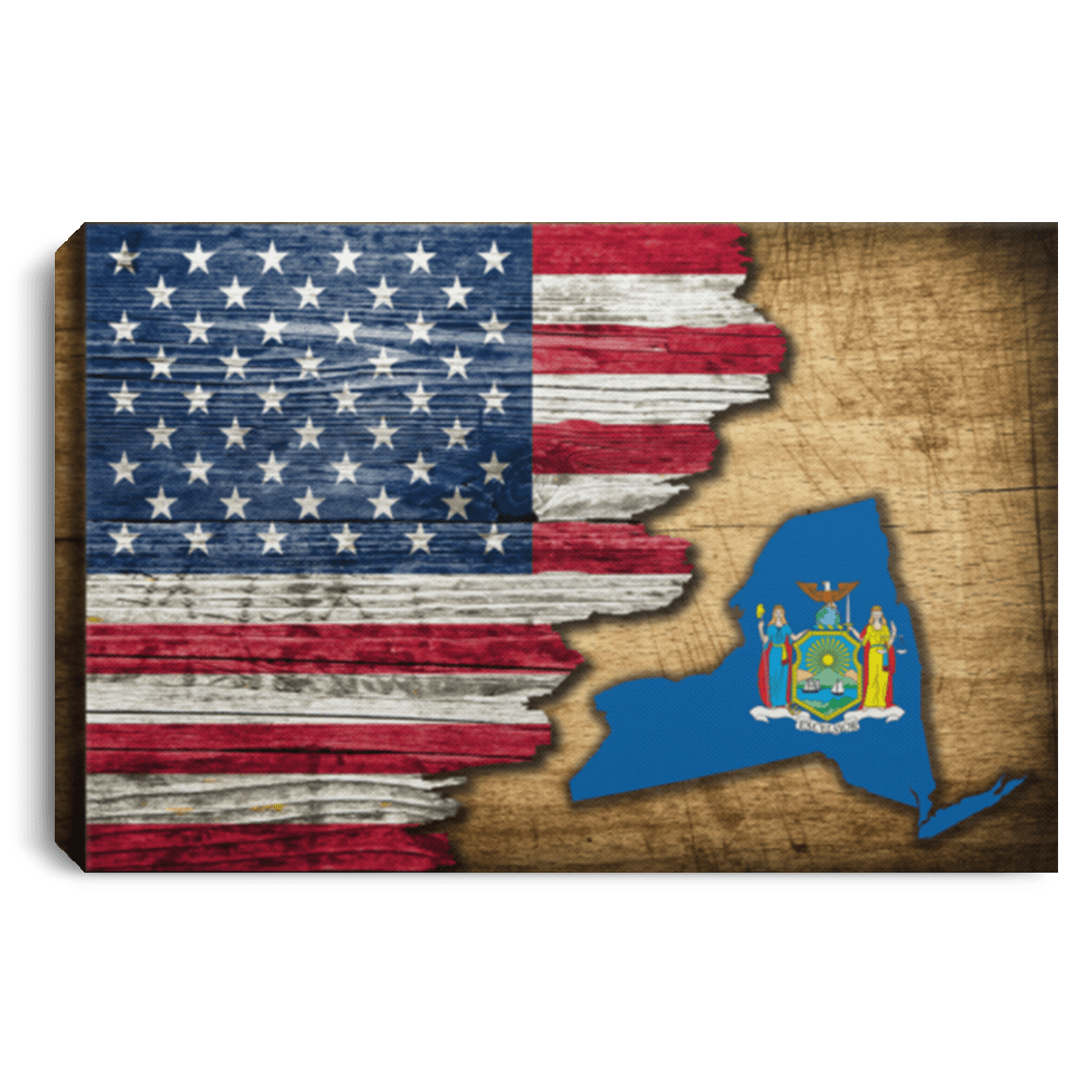 United States/New York Flag Ripped Effect 12X8 Inches Landscape Canvas .75In Frame