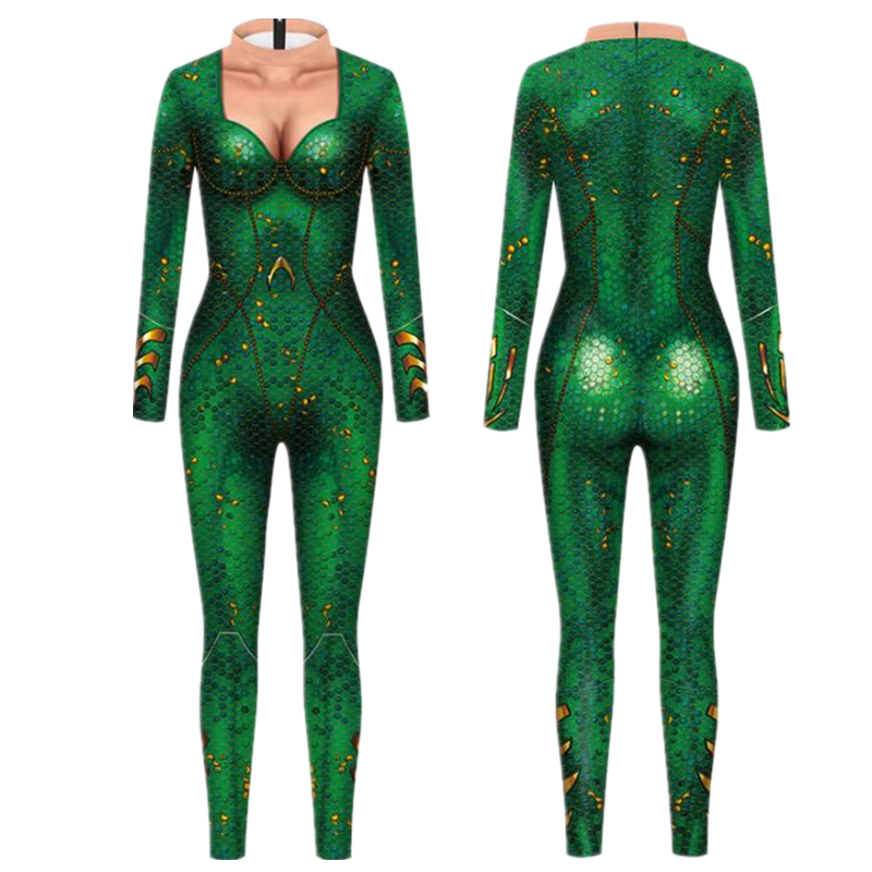 Superhero Aquaman Mera Sexy Slim Jumpsuit Catsuit Cosplay Costumes Zentai Women Bodysuit Fancy Clothes Halloween Tights alx