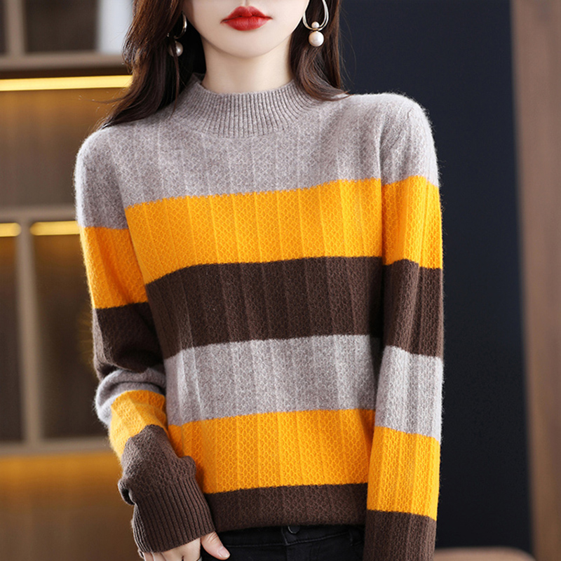 Striped Sweater Women Knitwears Cashmere O-neck Pullovers Female Clothing 100% Wool Bottoming Shirt Long Sleeve Top Knit Fashion alx