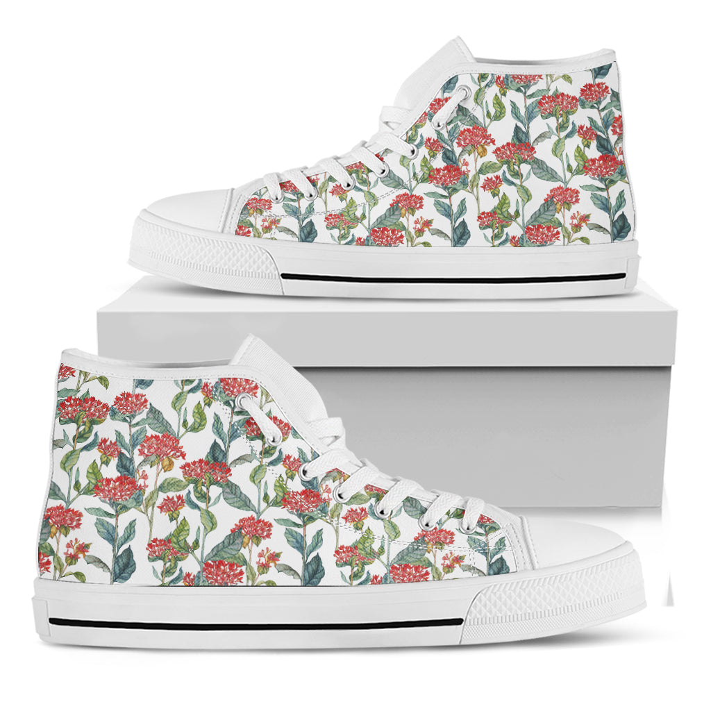 Watercolor Bouvardia Print White High Top Shoes