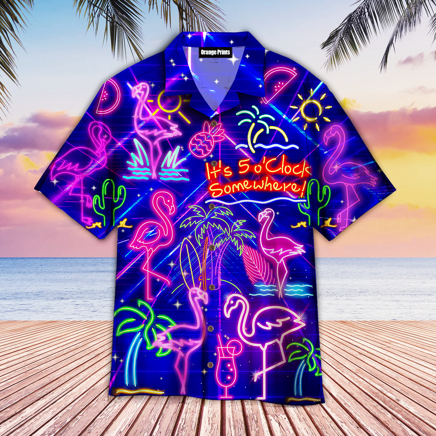 Flamigo Neon 5 Somewhere Aloha Hawaii Shirts For Men Women Ha14281