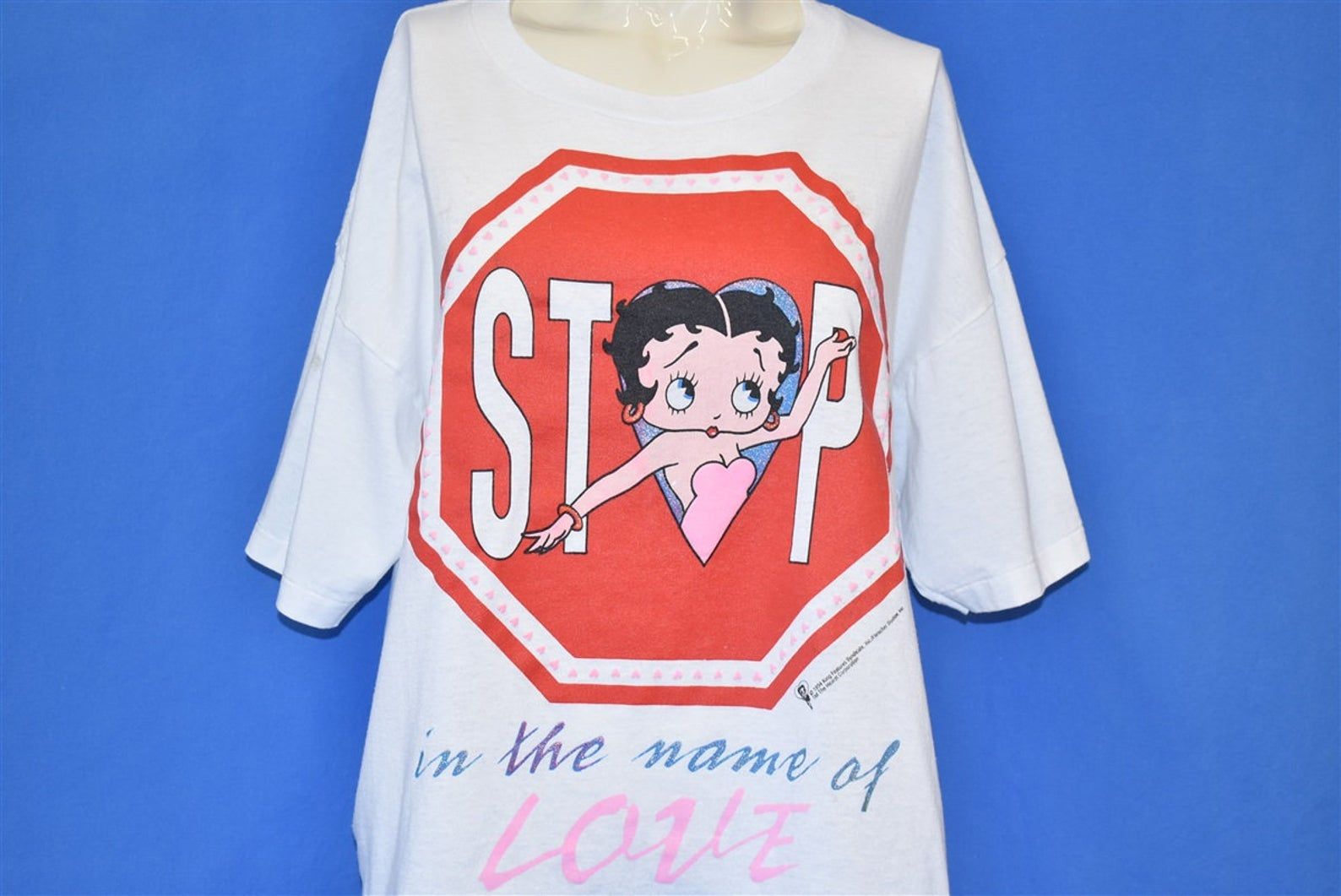 90S Betty Boop Stop In The Name Of Love Glitter Cartoon T-Shirt