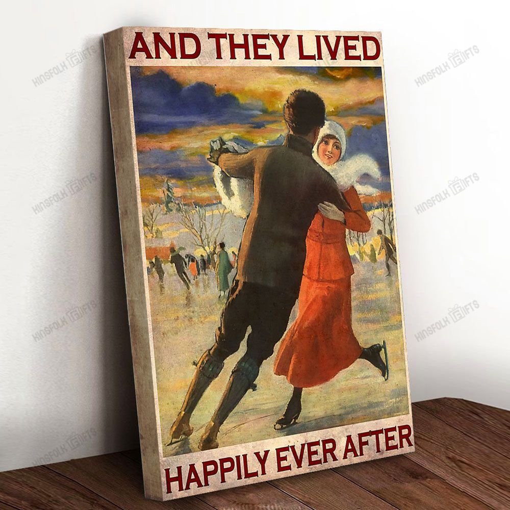 Couple Ice Skating And They Lived Happily Canvas Poster Wall Art, Poster Print, Canvas Print Wall Decor