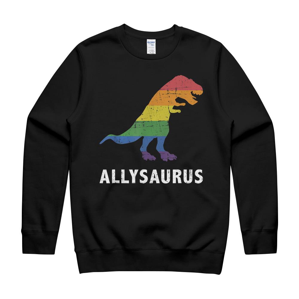 Allysaurus Dinosaur In Rainbow Flag For Ally Lgbt Pride T-Shirt Crewneck Sweatshirt