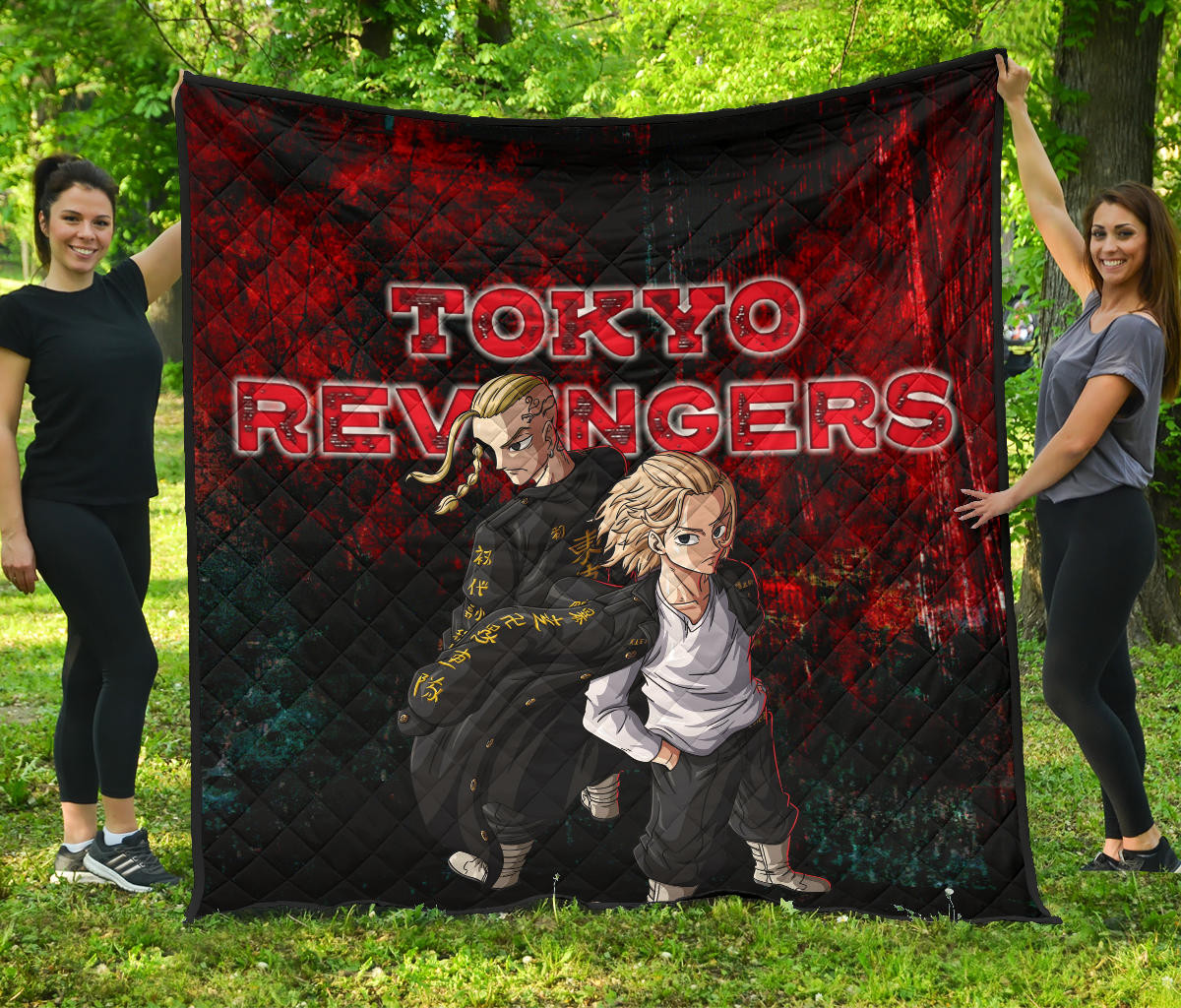 Tokyo Revengers Anime Mikey And Draken No Emotional Face Black And Red Theme Premium Quilt Blanket