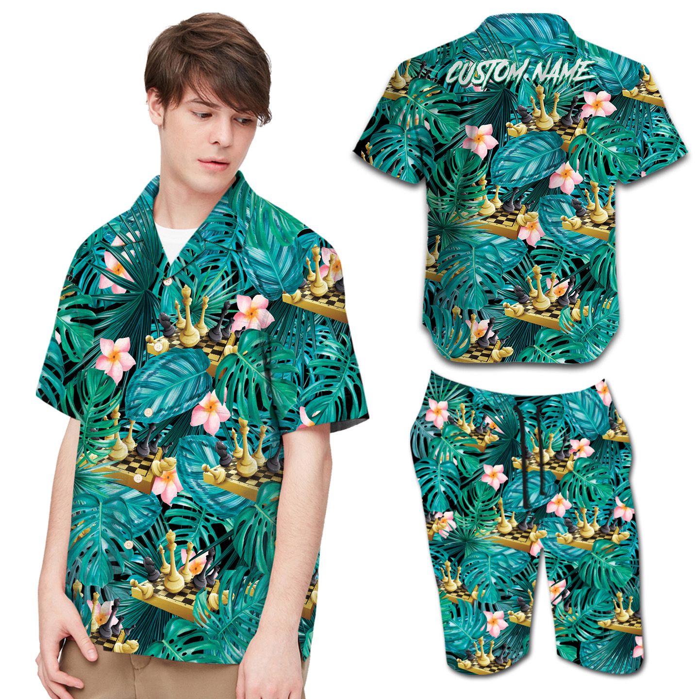 Chess Plumeria Tropical Leaves Custom Name Hawaii Shirt For Men In Daily Life Ha60358