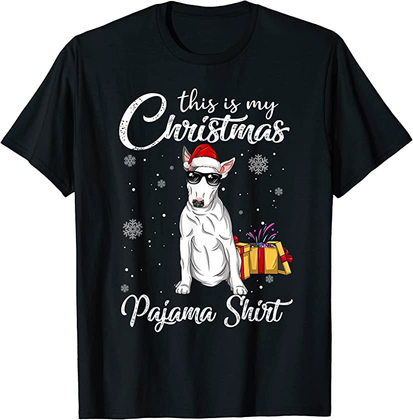 Cute Bull terriers Puppy Wearing Christmas Hat Holiday T-Shirt