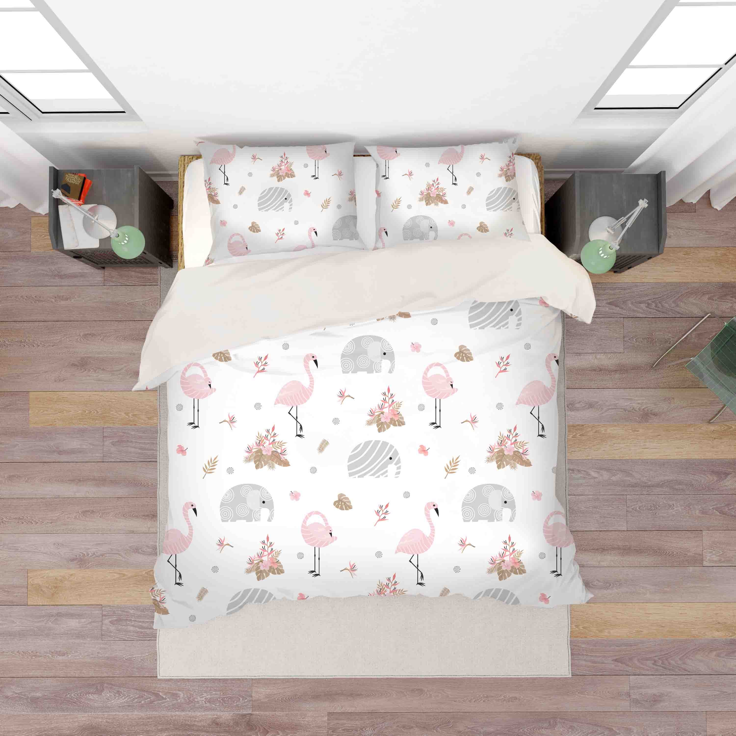 3D Cartoon Elephant Flamingo Animal Quilt Cover Set Bedding Set Duvet Cover Pillowcases Lxl