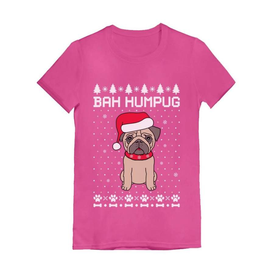 Bah Humpug Funny Ugly Christmas Puppy Pug Dog Toddler Kids Girls’ Fitted T-Shirt