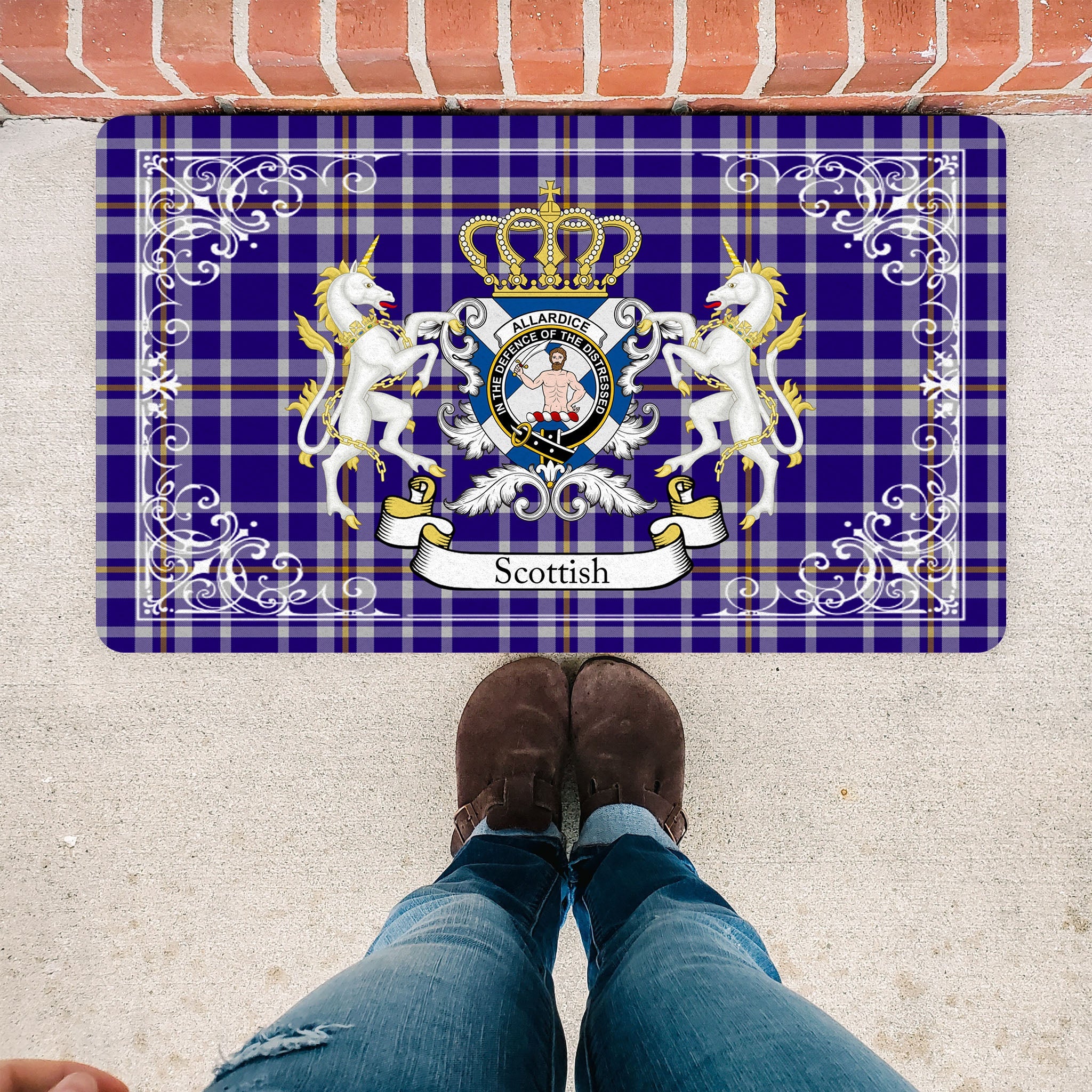 Scotstee Shop Tartan Door Mat Allardice Clan Badge Tartan Scottish Plaid Doormat, Christmas Door Mat