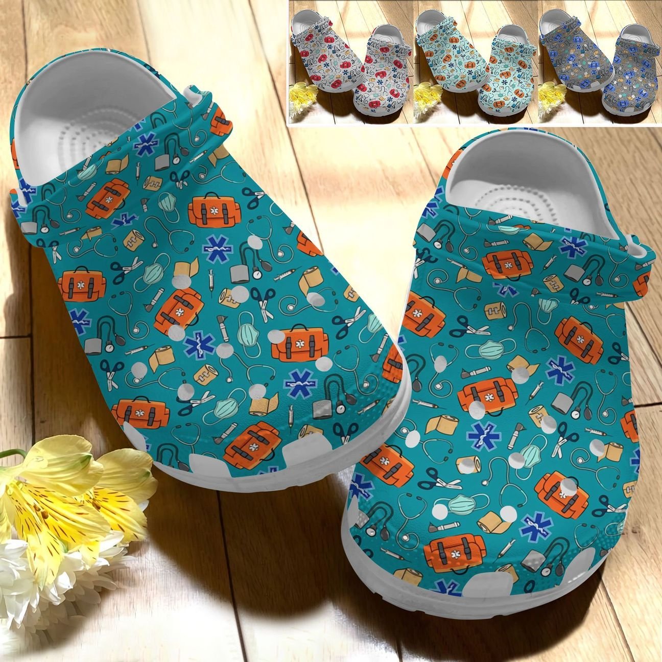 Ems Personalize Clog, Emergency Medical Services Custom Name, Text, Fashion Style For Women, Men, Kid, Print 3D Whitesole Pattern