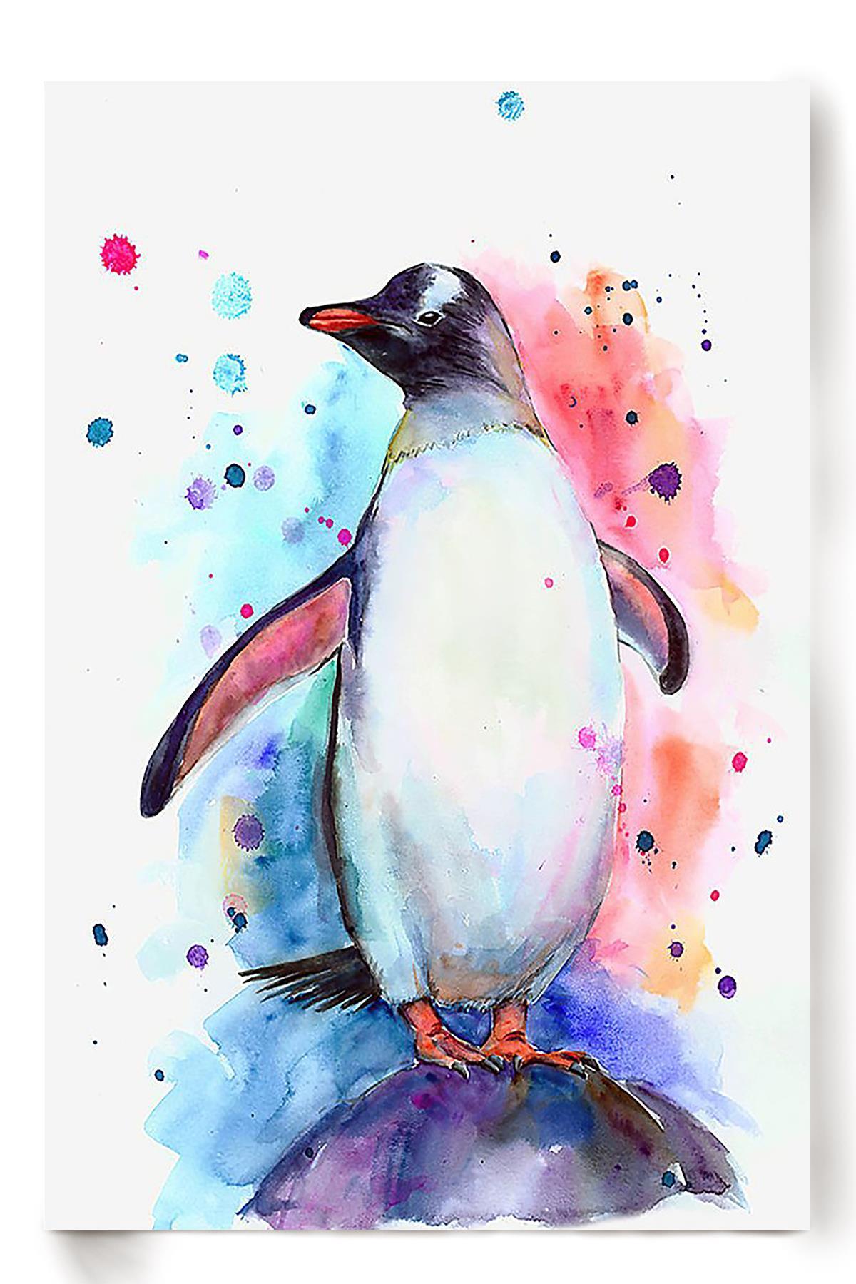 Gentoo Penguin On Ice Watercolor Wall Art Gift For Painting Wall Decor Housewarming Poster