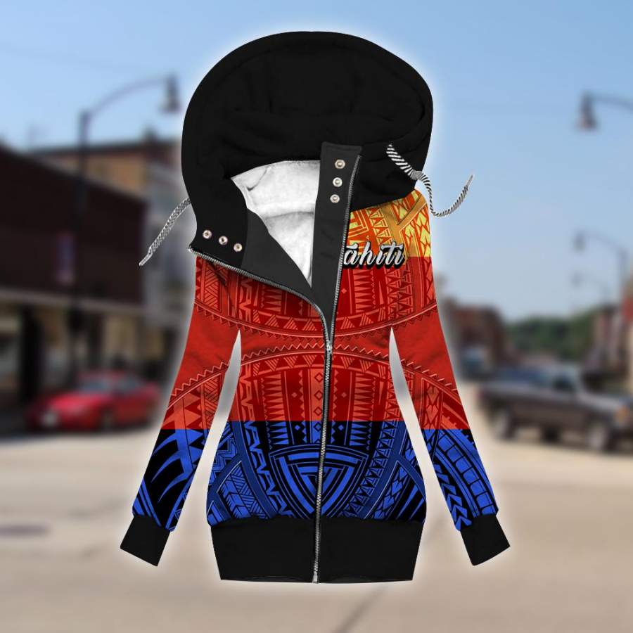 Tahiti fleece sleeve zipper hoodie outerwear