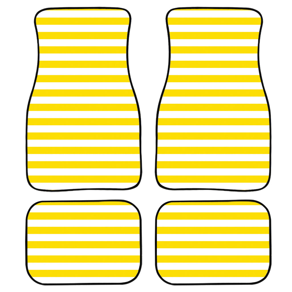 Yellow And White Striped Pattern Print Front And Back Car Floor Mats, Front Car Mat