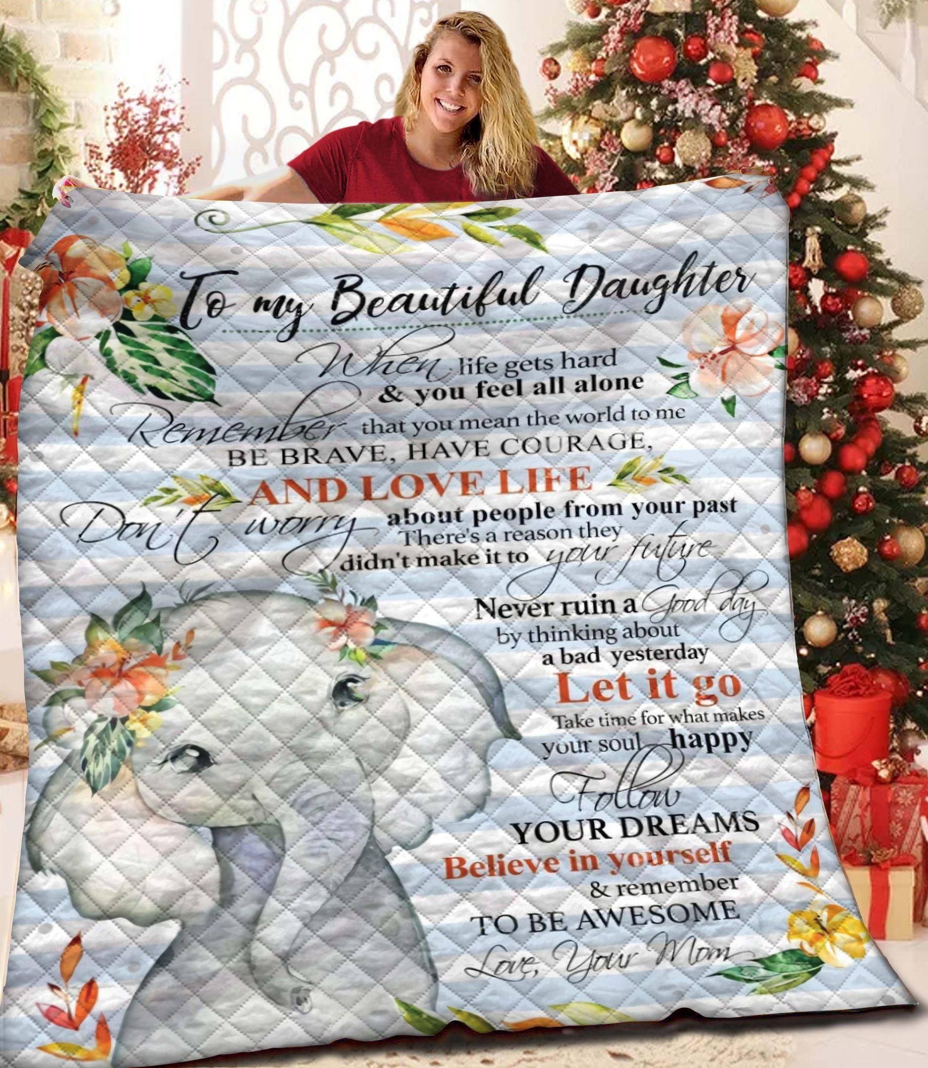 To My Beauti Daughter Elephant Jfj13728 3D Customized Quilt Camli2707