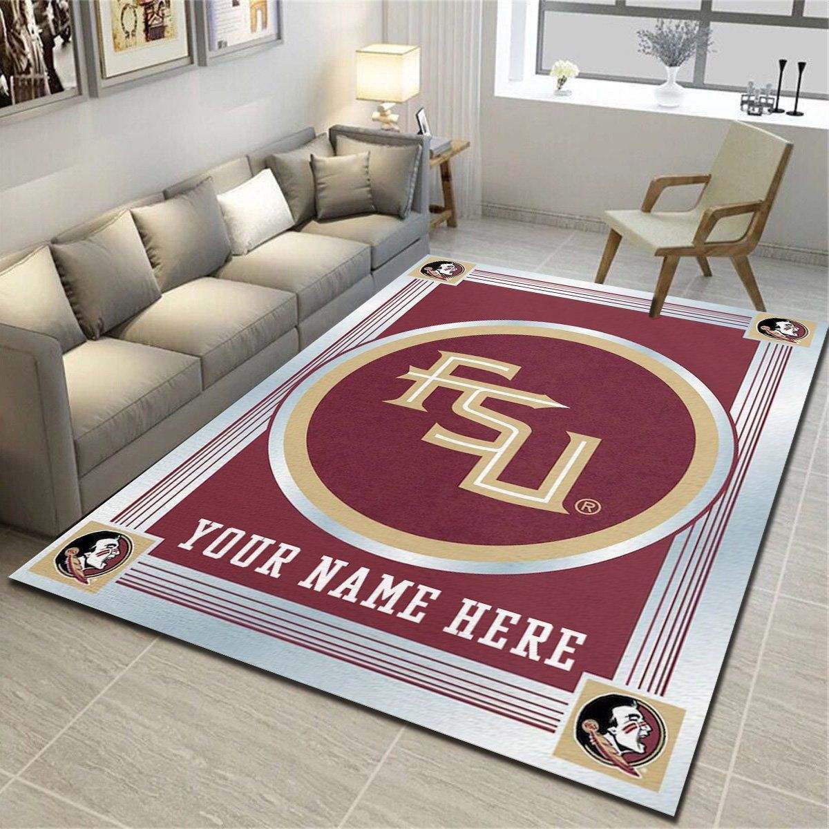 Florida State Seminoles logo Personalized Area Rugs, Team Living Room Bedroom Carpet, Customized Floor Decor