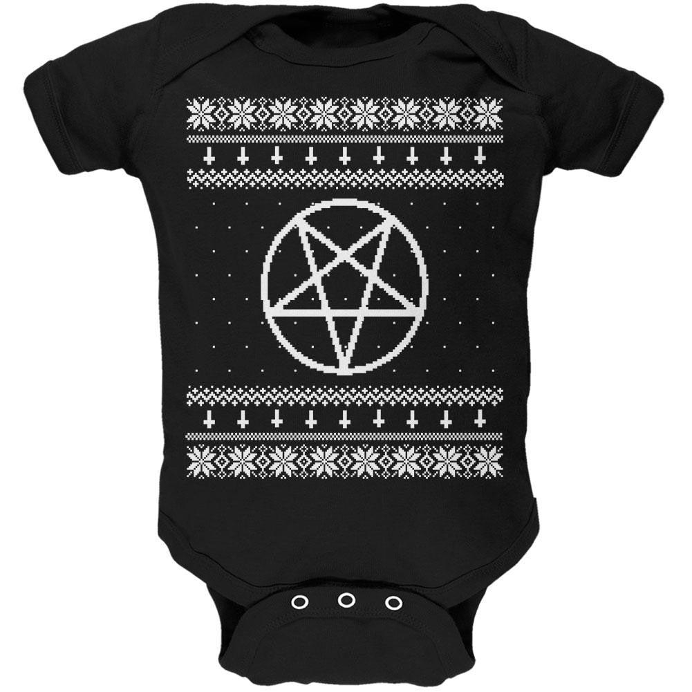 White Satanic Pentagram Ugly Christmas Sweater Black Soft Baby One Piece