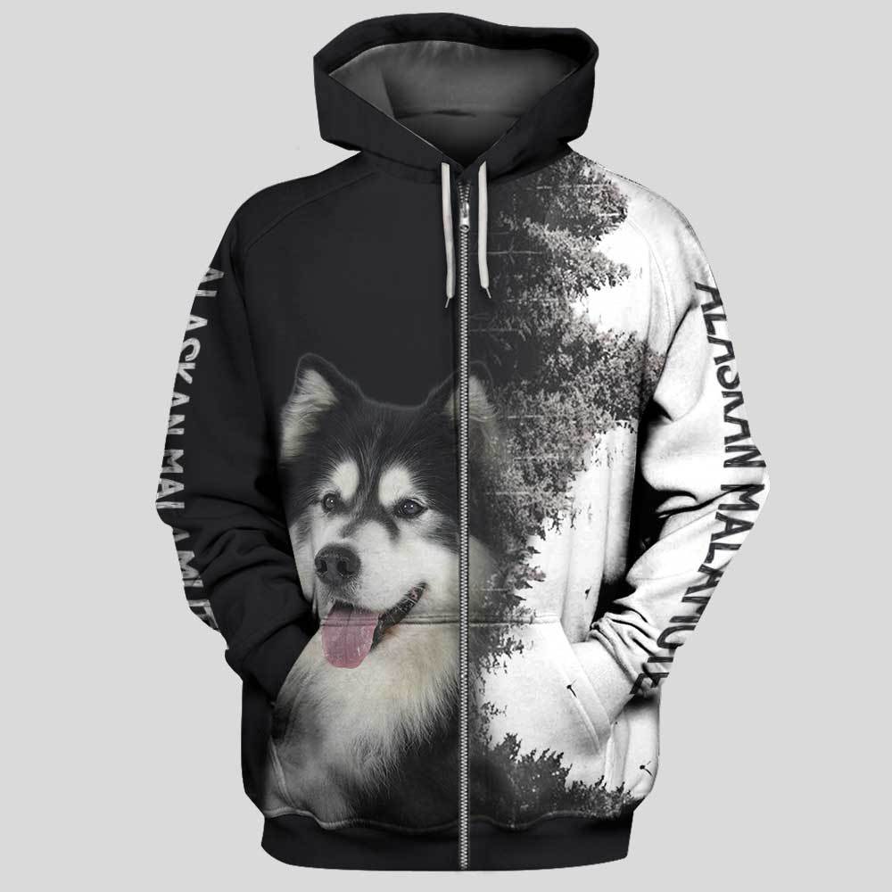 Alaskan Malamute 3D Zip Hoodie And T-Shirt Full Printing
