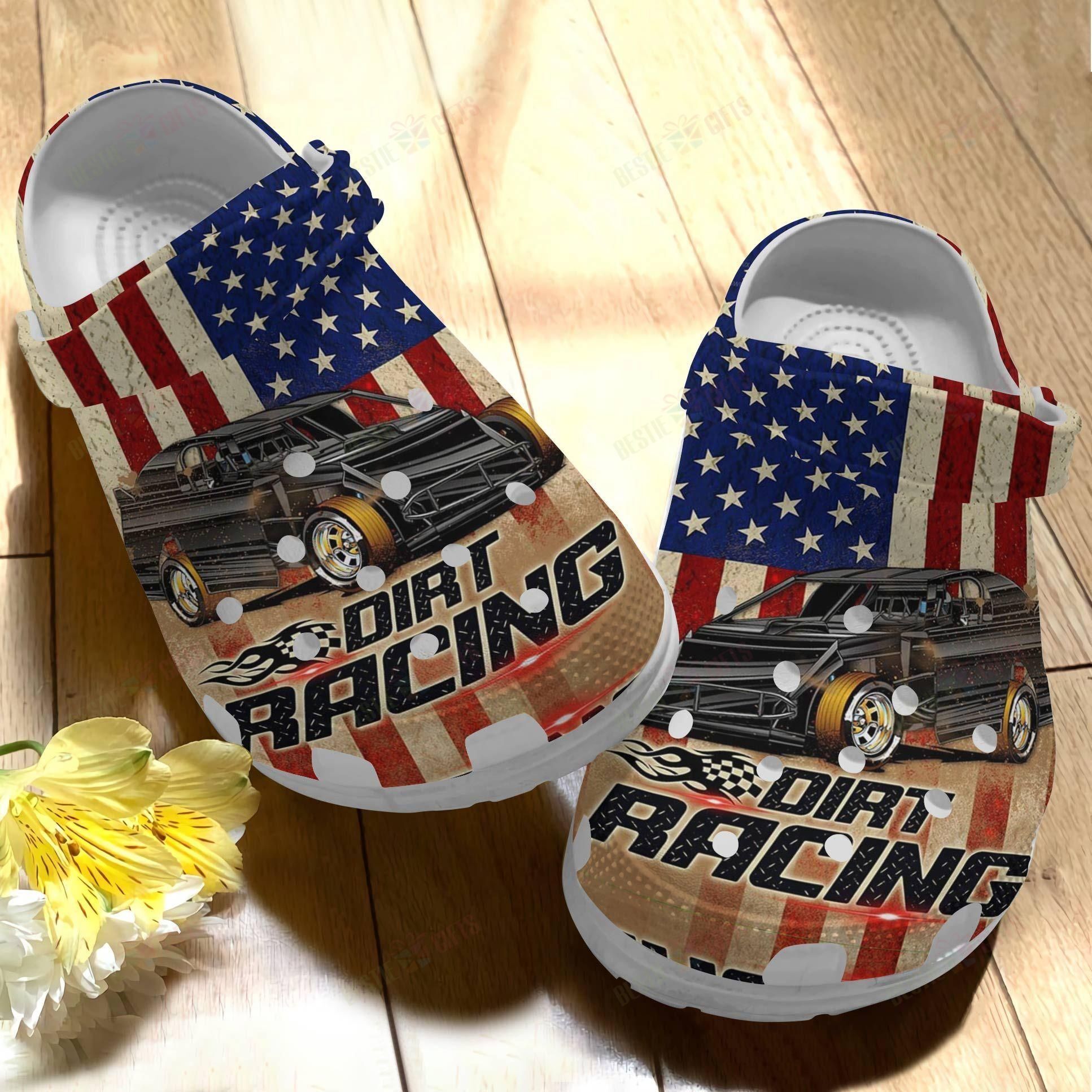 Racing Crocss Classic Clog Whitesole Dirt Racing Flag Shoes For Men Women Kids