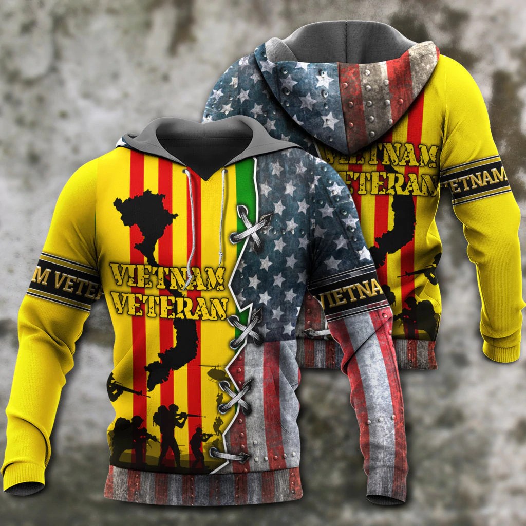 Waybackapparel Vietnam Veterans Flag Sewing Style 3D All Over Printed