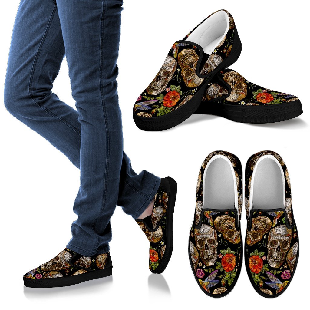 Vintage Skull Pattern Print Men’S Slip On Shoes