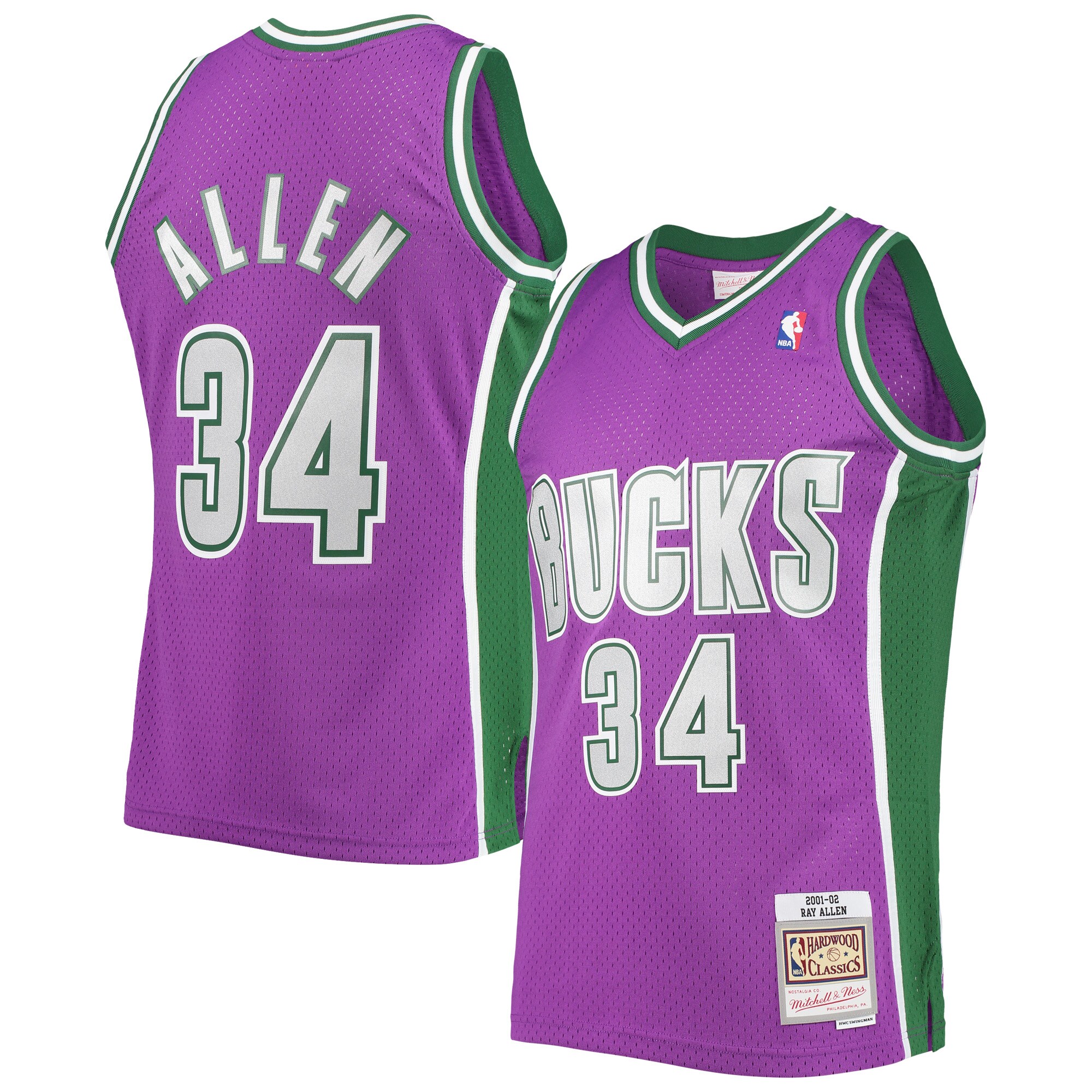 Men's Mitchell & Ness Ray Allen Purple Milwaukee Bucks Hardwood Classics Swingman Jersey