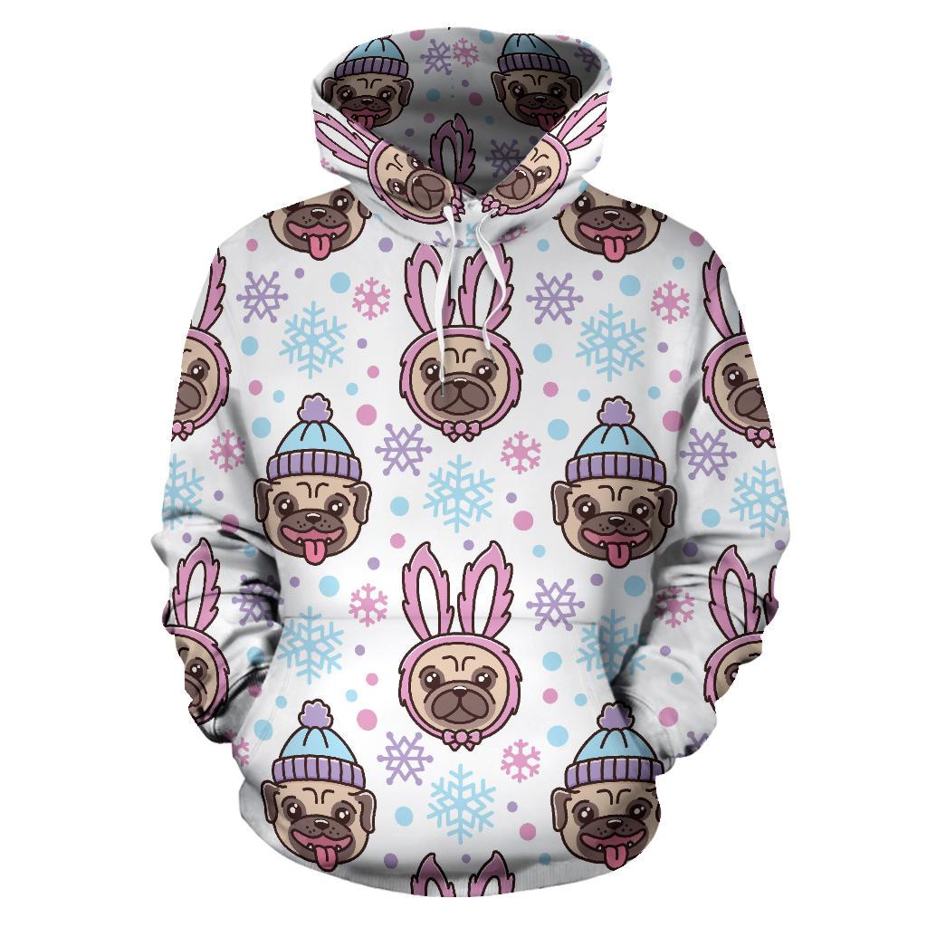 Cute Pug Hat Rabbit Costume Pattern Men Women Pullover Hoodie