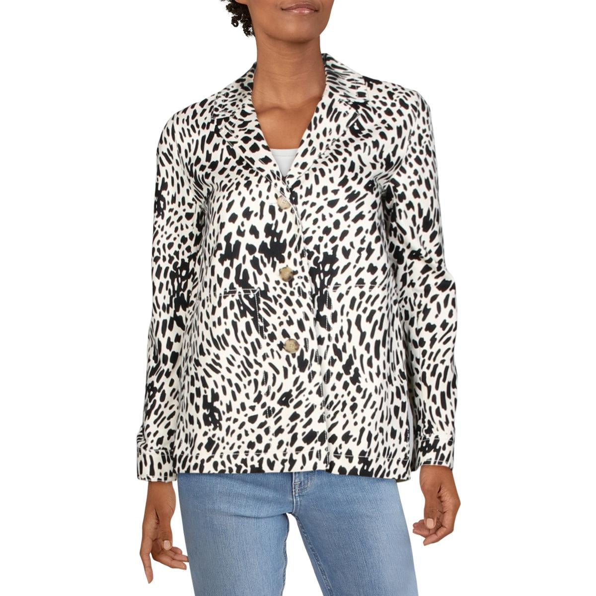 Womens Animal Print V-Neck Jacket