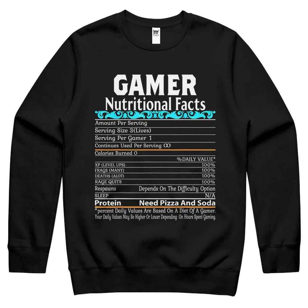 Nutritional Facts Shirt, Gamer Nutrition Facts Shirt, Legendary Gamer’S Life Tees Gamer Nutritional Facts Crewneck Sweatshirt