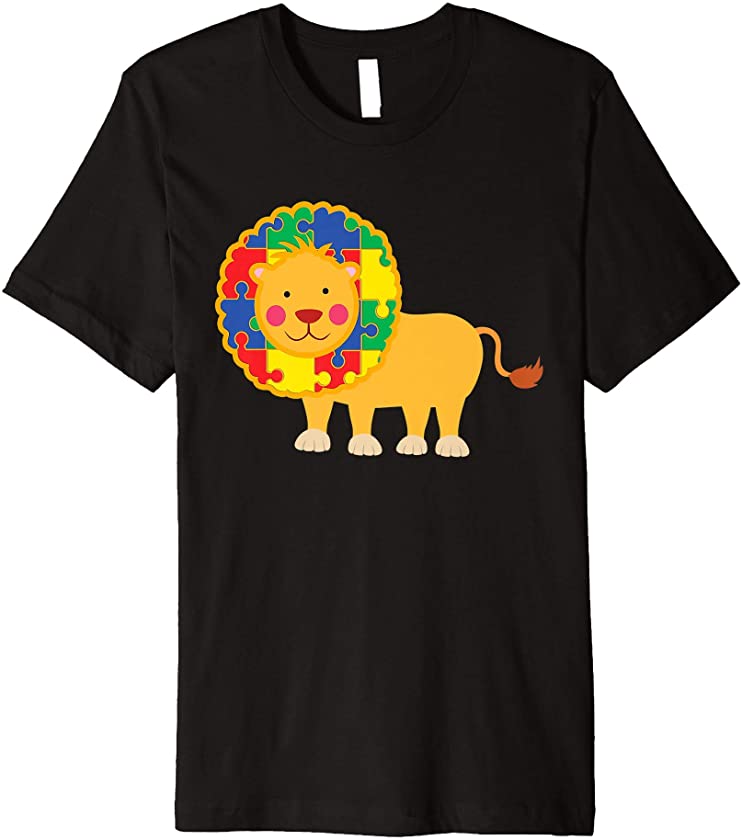 Autism Awareness Lion with Puzzle Mane Support Premium T-Shirt